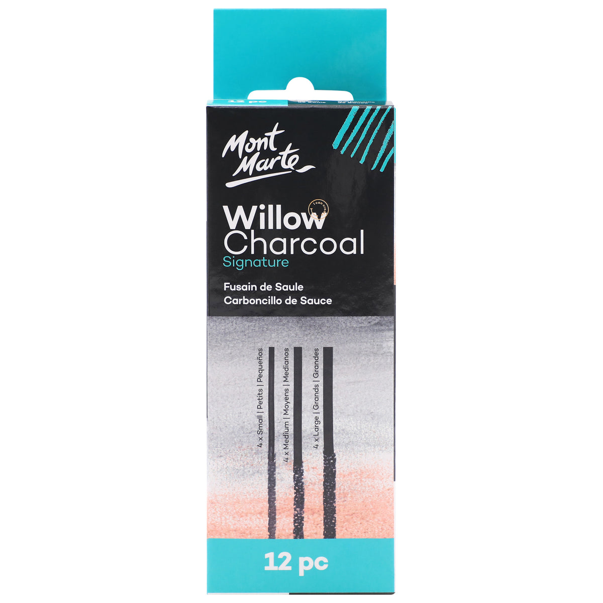 Mont Marte Willow Charcoal Signature 12 Piece Pack - Assorted Sizes - Mont Marte