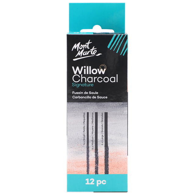 Mont Marte Willow Charcoal Signature 12 Piece Pack - Assorted Sizes - Mont Marte