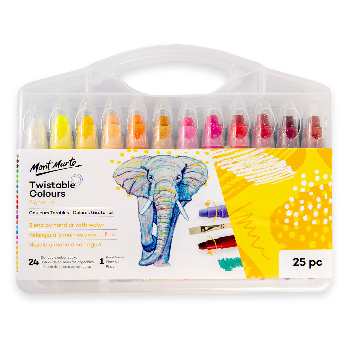 25 Piece Twistable Colour Sticks Set with Carry Case - Mont Marte