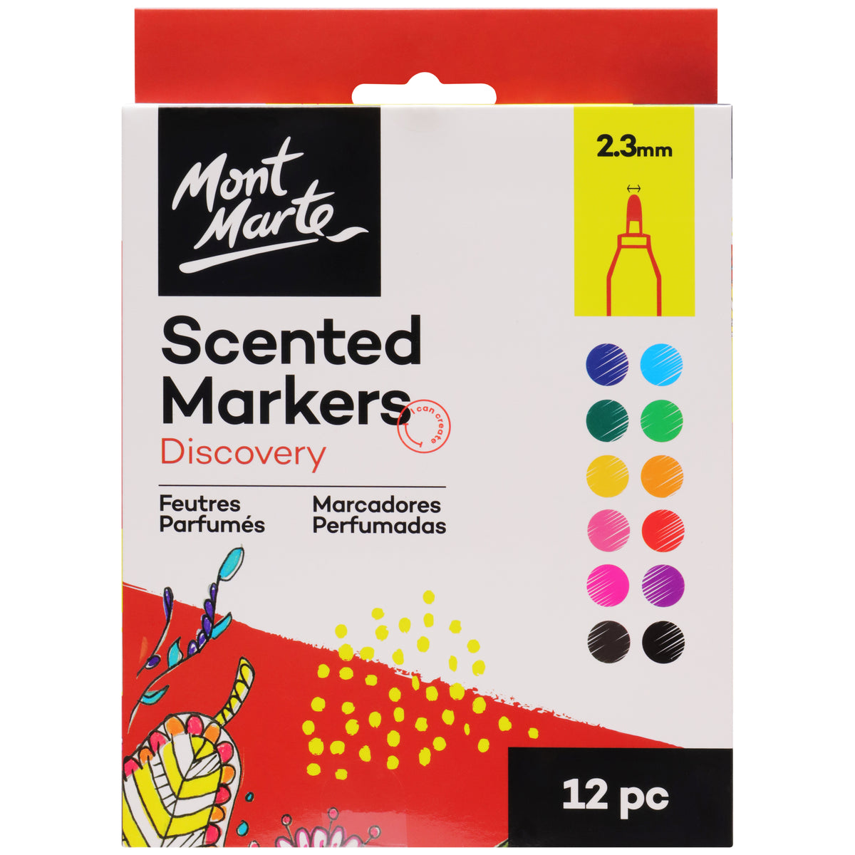 12 Pack Scented Fine Tip Markers 2.3mm - Assorted - Mont Marte