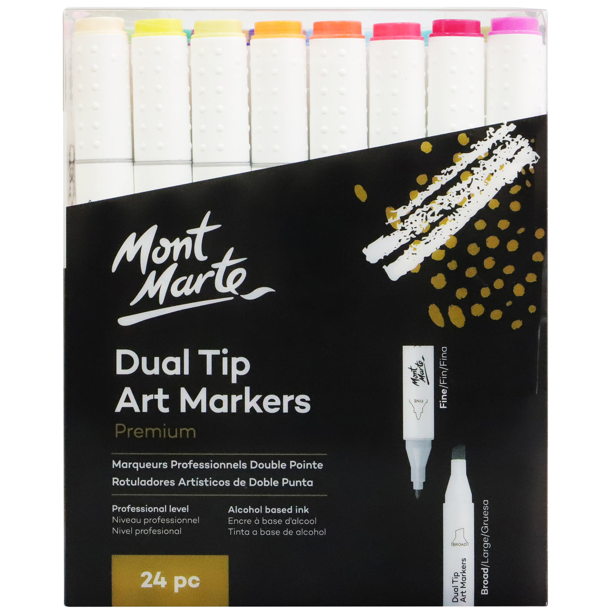 24 Pack Dual Tip Alcohol Art Markers - Assorted - Mont Marte