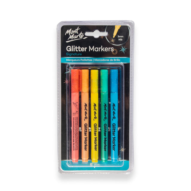 5 Pack Glitter Markers Signature - Assorted - Mont Marte
