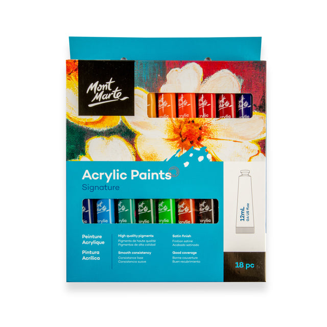 18 Pack Acrylic Paint Tubes 12ml - Assorted - Mont Marte