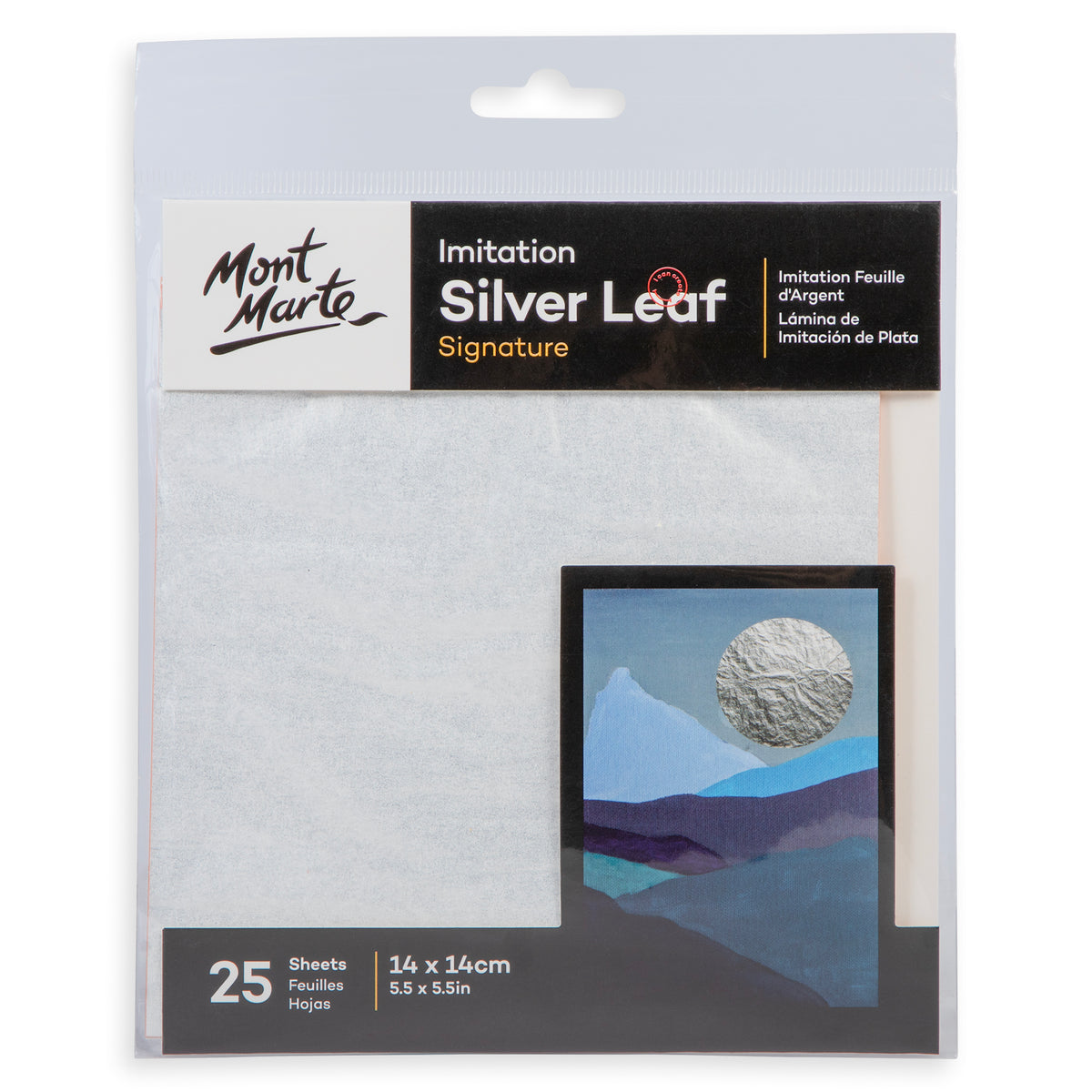 25 Sheet Imitation Silver Leaf - 14 x 14cm - Mont Marte