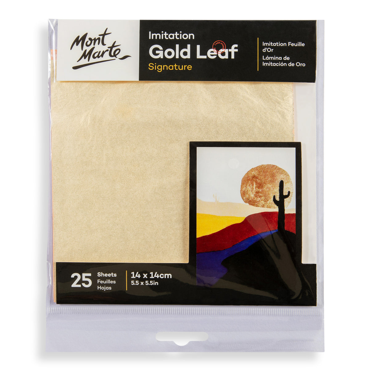 25 Sheet Imitation Gold Leaf - 14cm x 14cm - Mont Marte