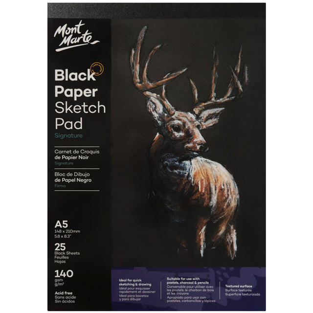 Black Paper Sketch Pad 140gsm A5 25 Sheet - Mont Marte
