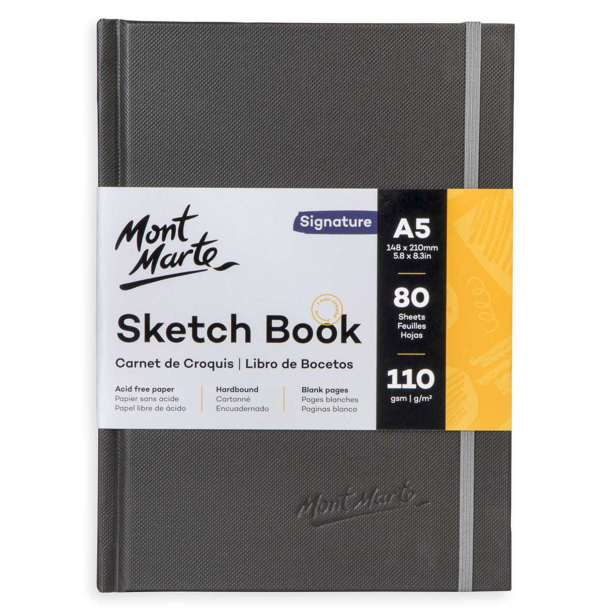 80 Sheet Hardbound Sketch Book 110gsm - A5 Grey - Mont Marte