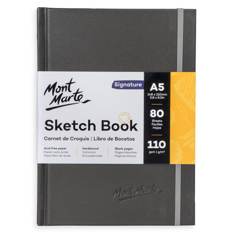 80 Sheet Hardbound Sketch Book 110gsm - A5 Grey - Mont Marte