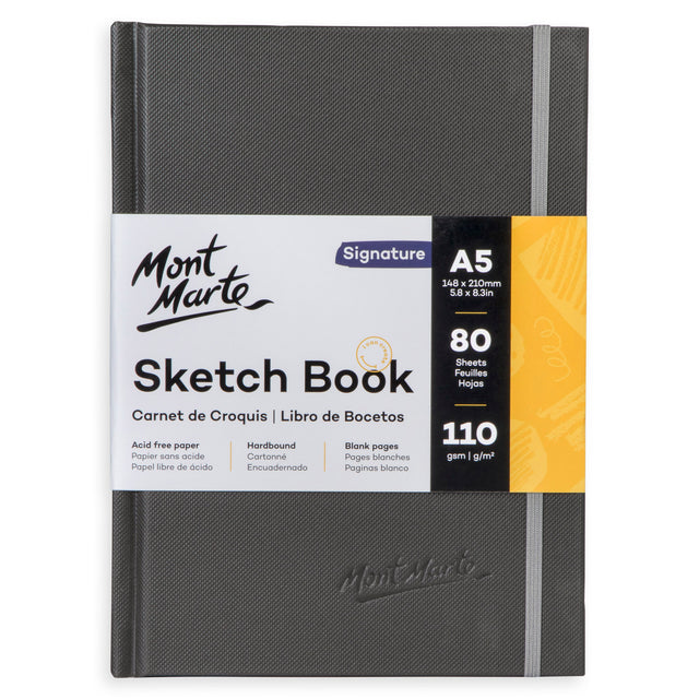80 Sheet Hardbound Sketch Book 110gsm - A5 Grey - Mont Marte