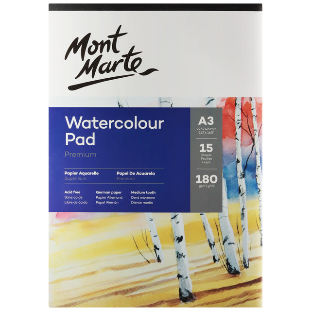 Watercolour Pad A3 180gsm German Paper - 15 Sheets - Mont Marte