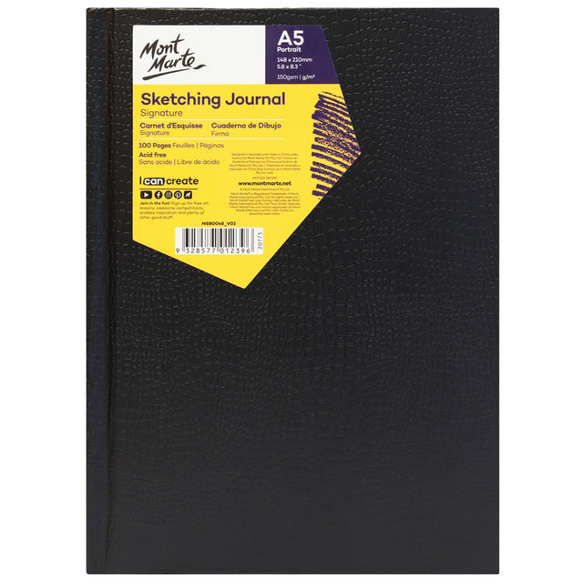 Mont Marte Sketching Journal Croc Finish A5 Portrait 100 Page - Black - Mont Marte