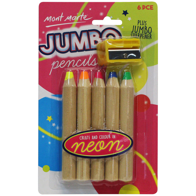 5 Piece Jumbo Fluoro Pencil Set with Sharpener - Mont Marte