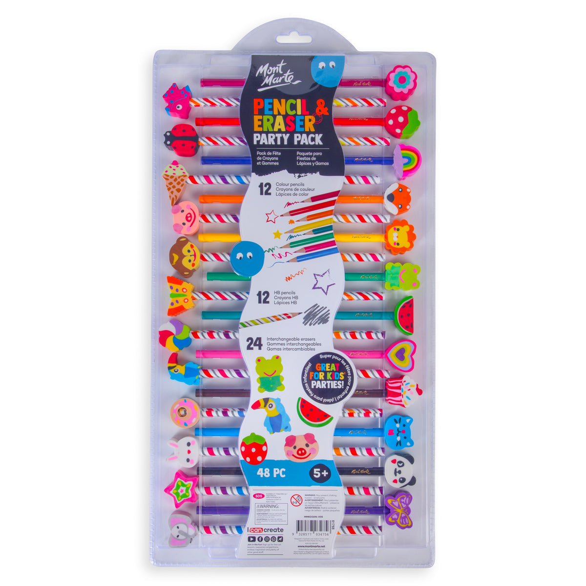 48 Piece Pencil and Eraser Set - Assorted - Mont Marte