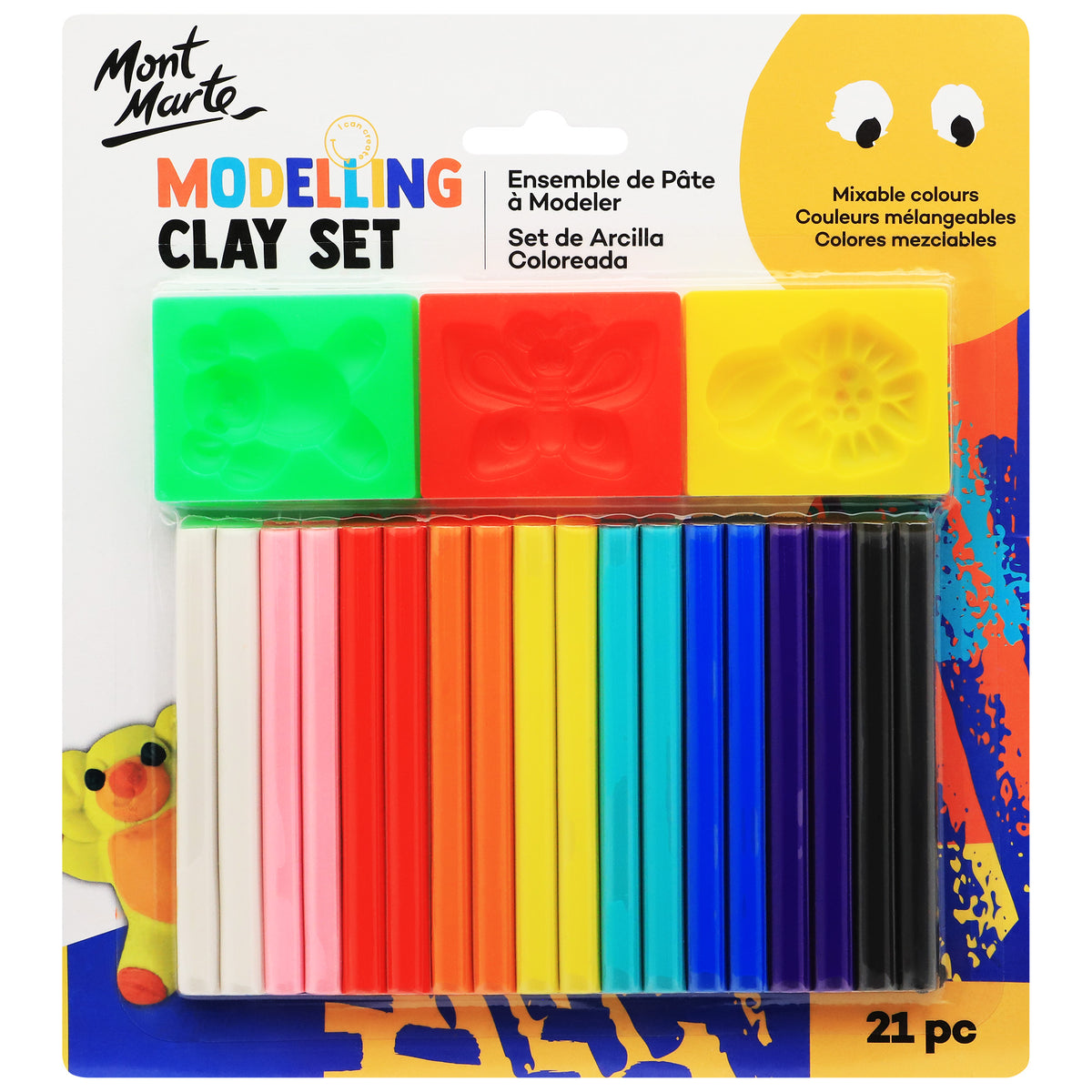 21 Piece Kids Colour Modelling Clay Set with Moulds - Mont Marte