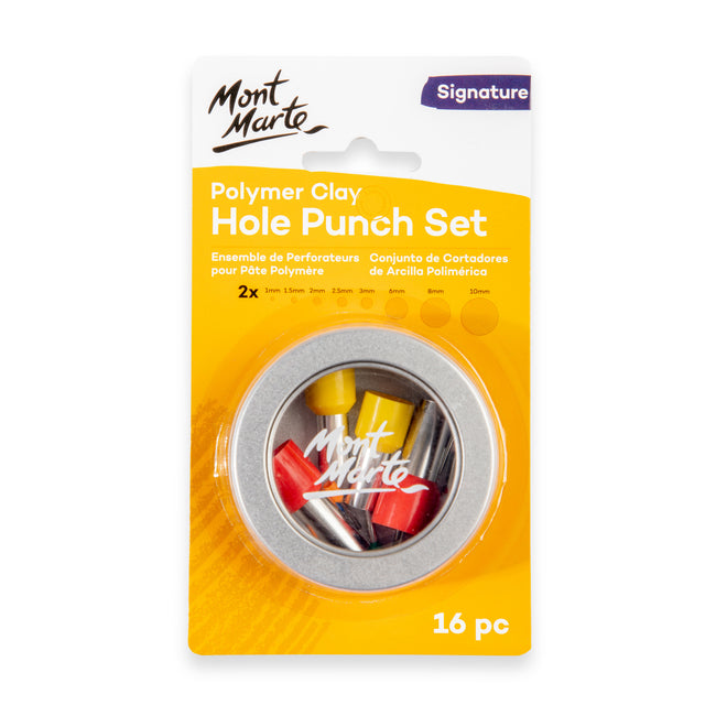 16 Piece Polymer Clay Hole Punch Set with Storage Tin - Mont Marte
