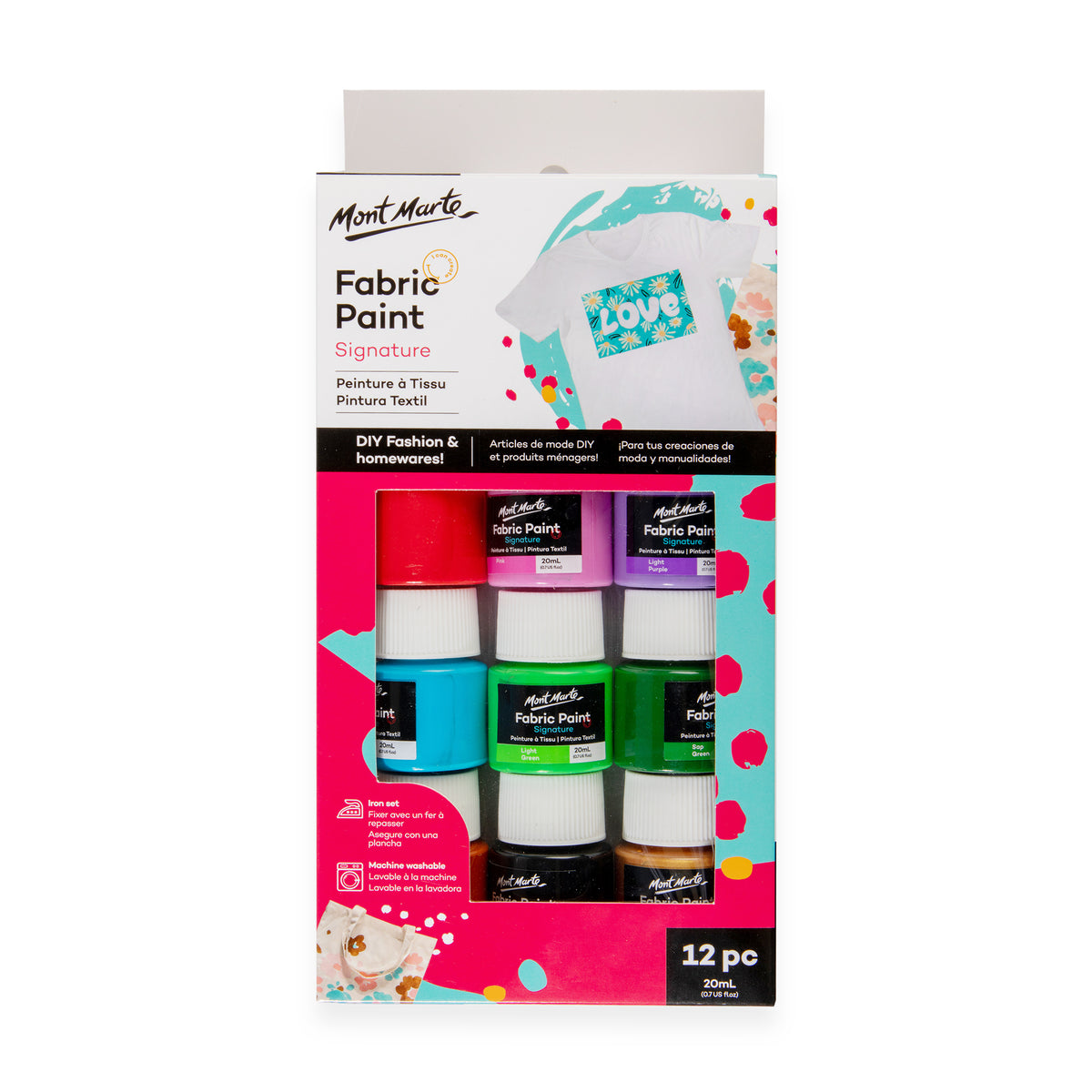 12 Pack Fabric Paint 20ml - Assorted - Mont Marte