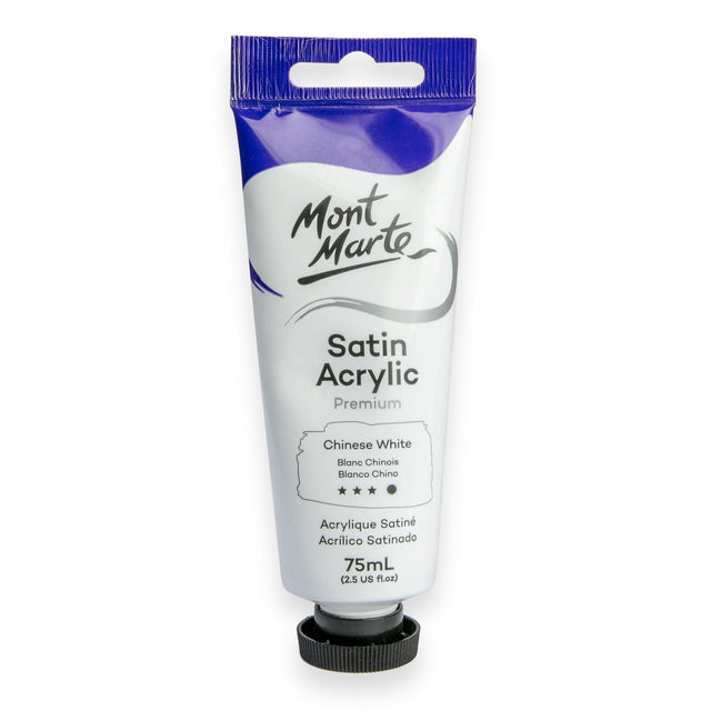 75ml Tube Satin Acrylic Paint - Chinese White - Mont Marte