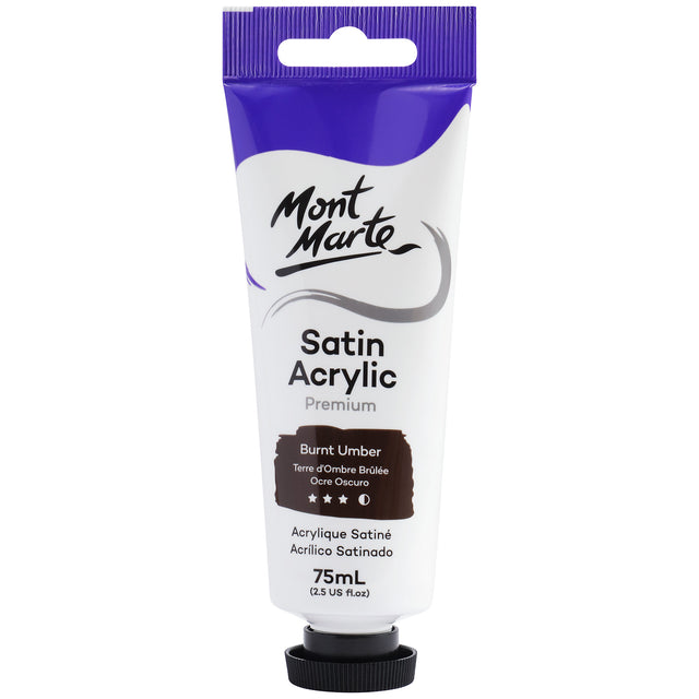 75ml Satin Acrylic Paint Tube - Burnt Umber - Mont Marte