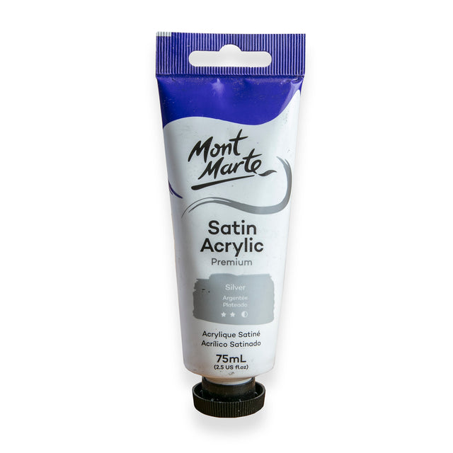 75ml Satin Acrylic Paint Tube - Silver - Mont Marte