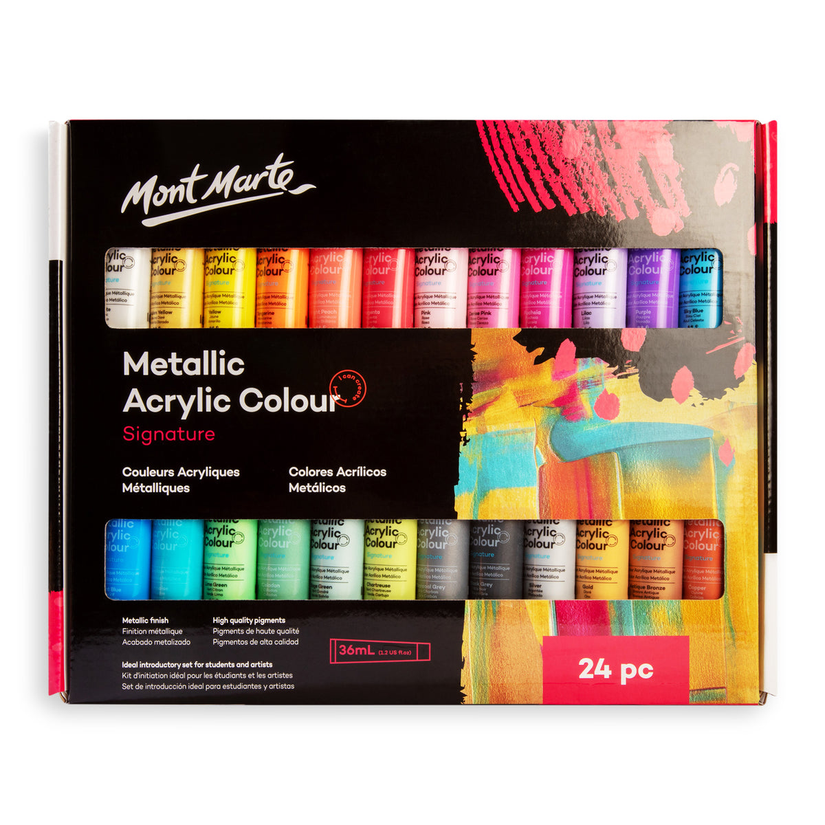 24 Pack Metallic Acrylic Paint Set 36ml - Assorted - Mont Marte