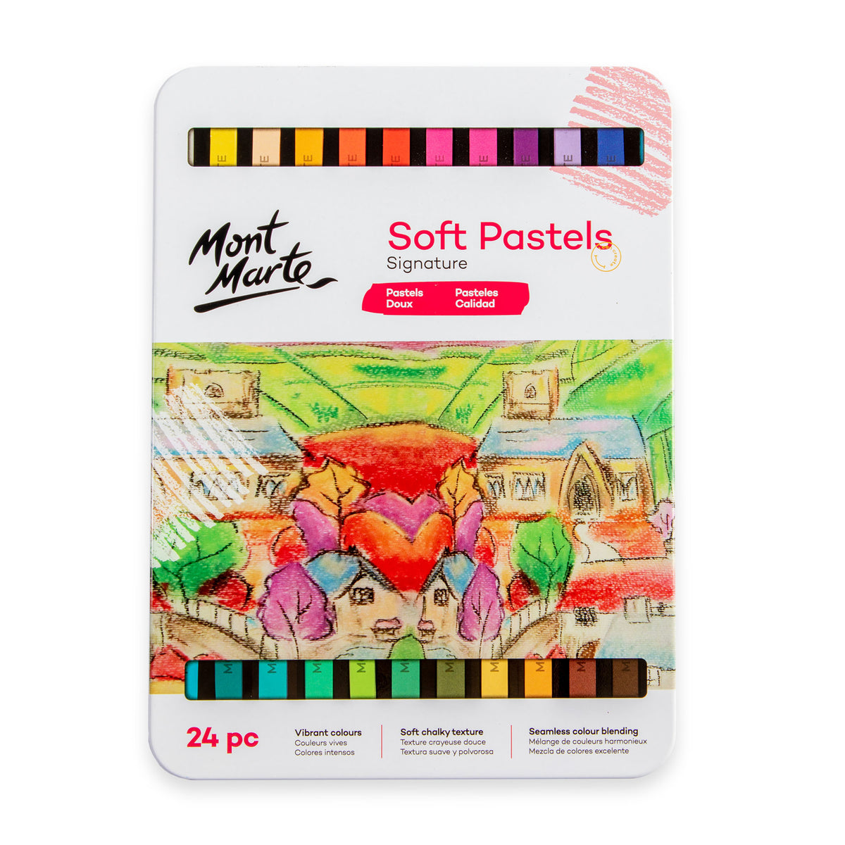 24 Piece Soft Pastels Set in Storage Tin - Assorted - Mont Marte