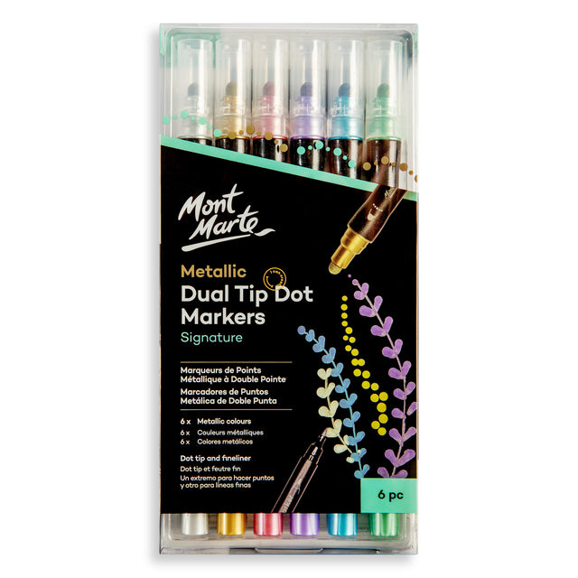 6 Pack Metallic Dual Tip Dot Markers - Assorted - Mont Marte