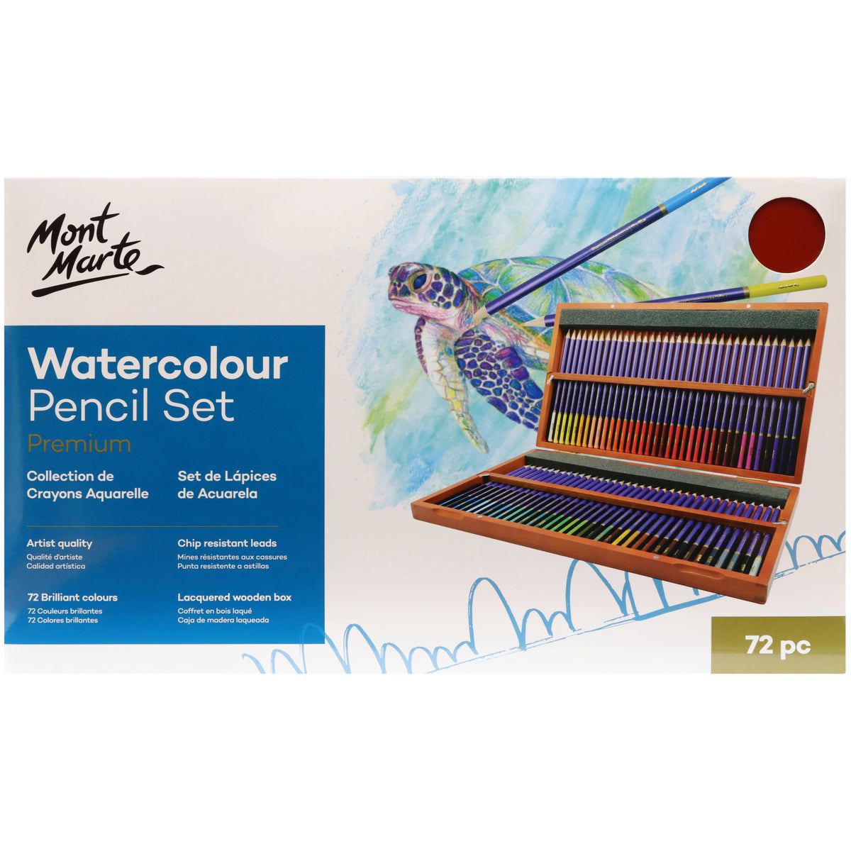 72 Pack Watercolour Pencil Set in Wooden Box - Mont Marte Premium - Mont Marte