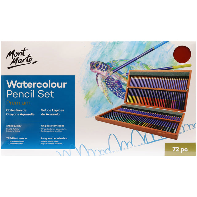 72 Pack Watercolour Pencil Set in Wooden Box - Mont Marte Premium - Mont Marte