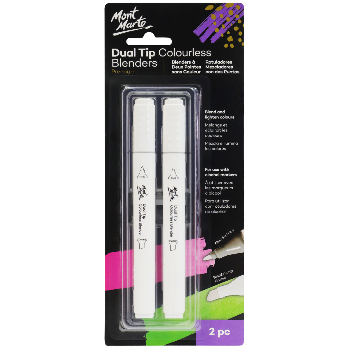 2 Pack Dual Tip Colourless Blender Markers - Mont Marte