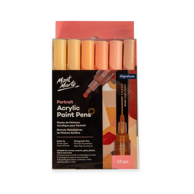 12 Pack Portrait Acrylic Paint Pens Broad Tip - Skin Tone Assorted - Mont Marte