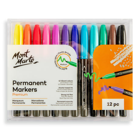 12 Pack Premium Permanent Markers - Assorted - Mont Marte
