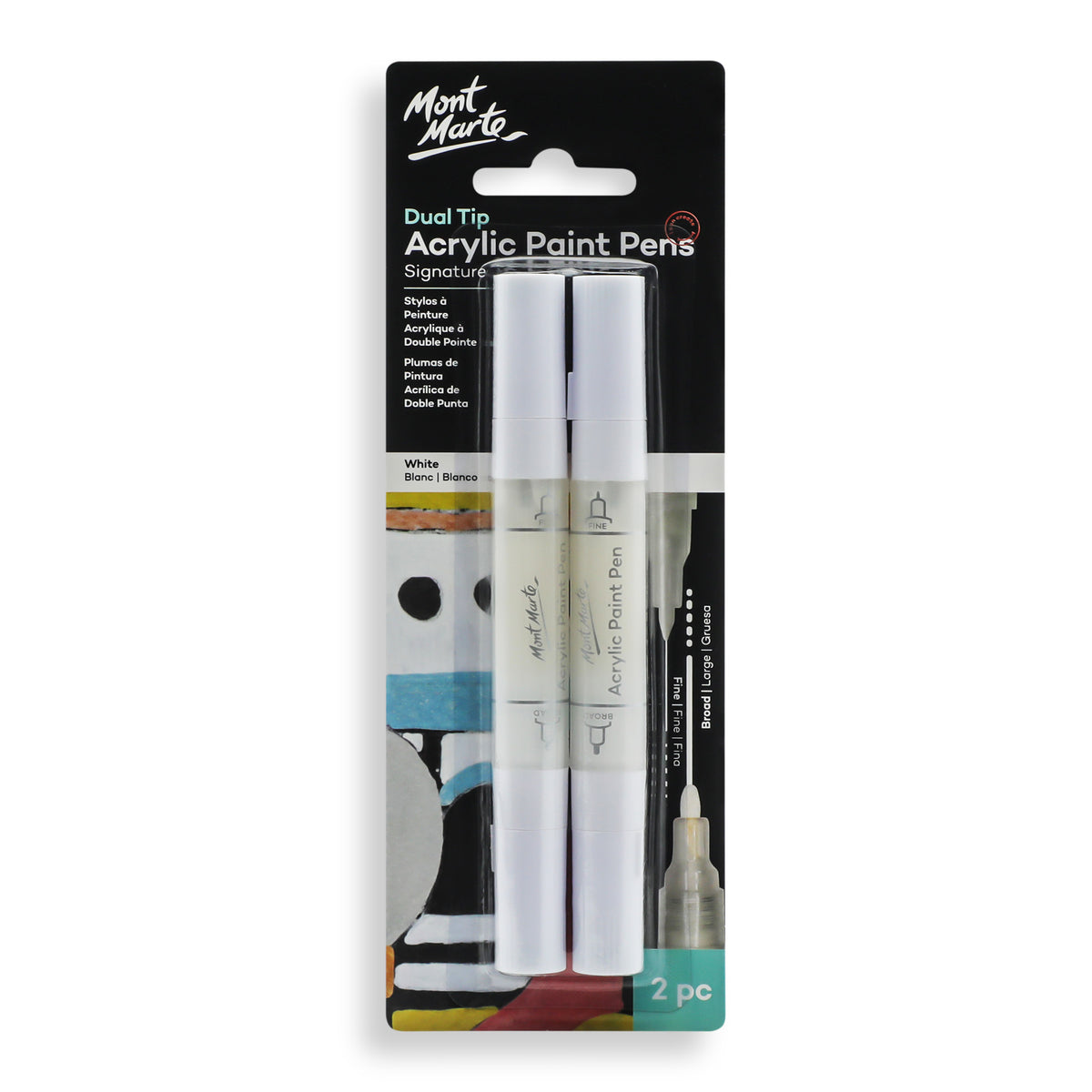 2 Pack Dual Tip Acrylic Paint Pens - White - Mont Marte
