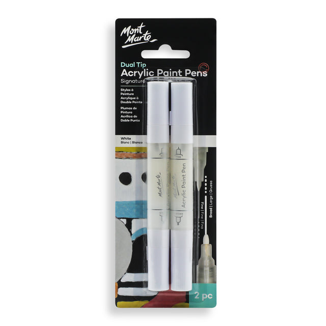 2 Pack Dual Tip Acrylic Paint Pens - White - Mont Marte