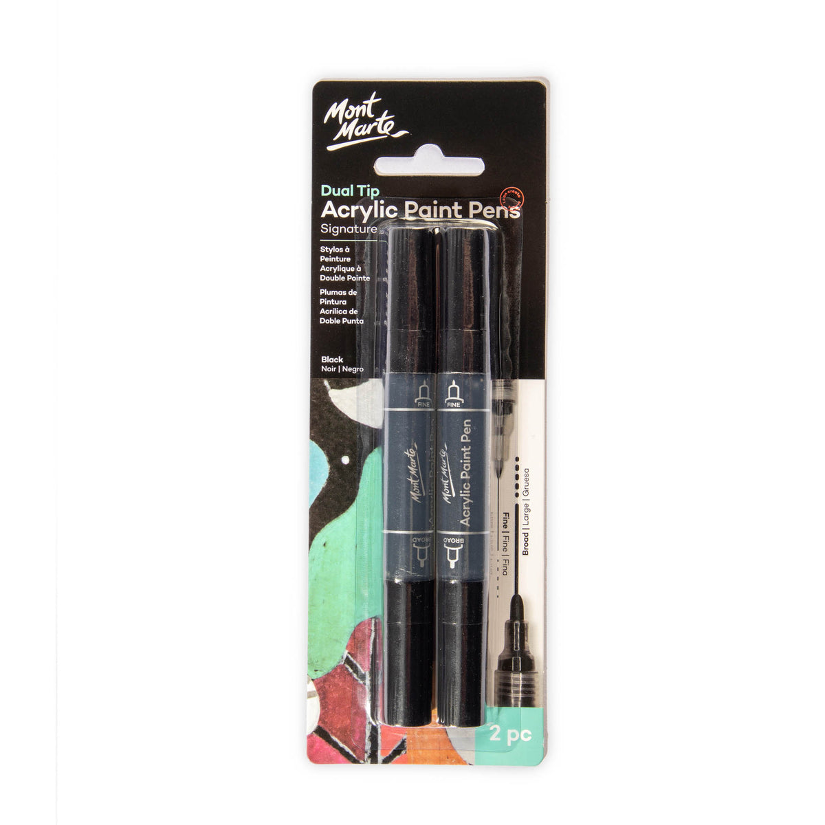 2 Pack Dual Tip Acrylic Paint Pens - Black - Mont Marte