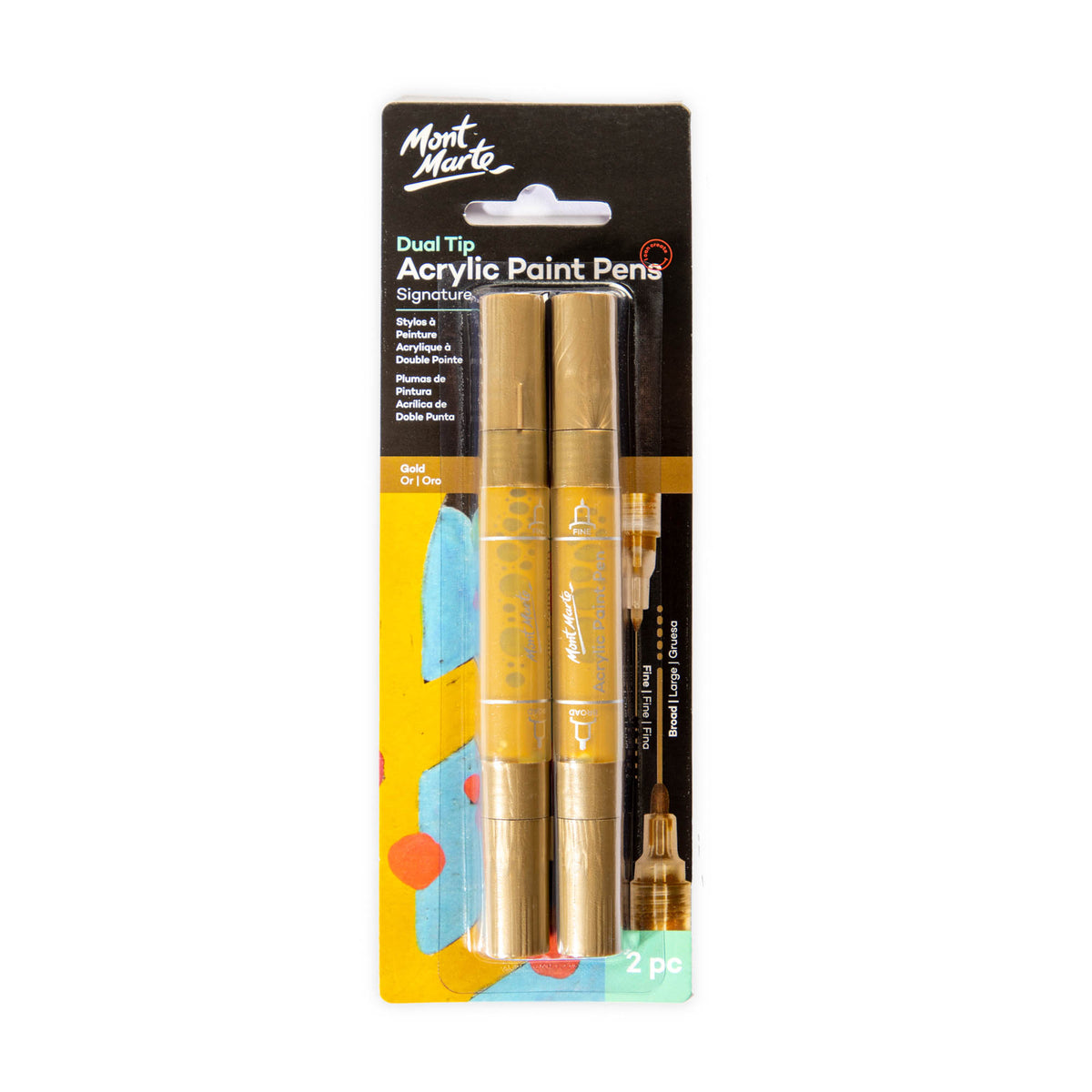 2 Pack Dual Tip Acrylic Paint Pens - Gold - Mont Marte
