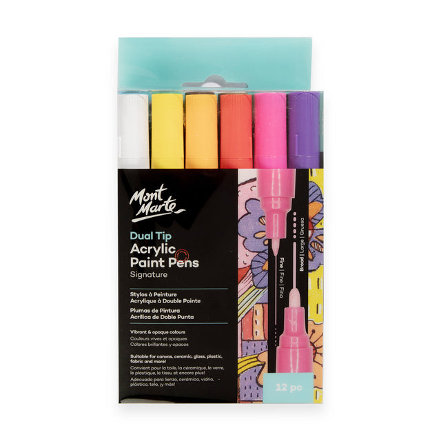 12 Pack Dual Tip Acrylic Paint Pens - Assorted - Mont Marte