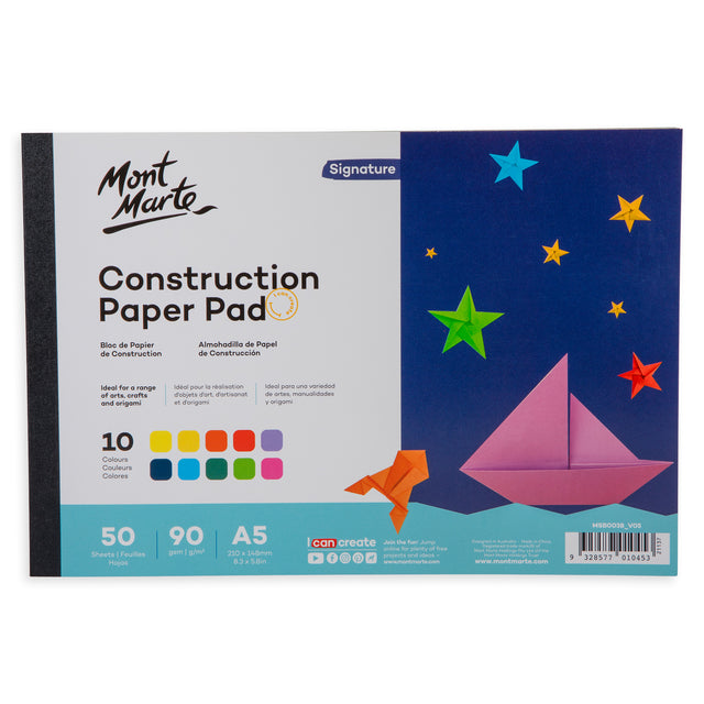 A5 Construction Paper Pad 50 Sheets - Assorted - Mont Marte