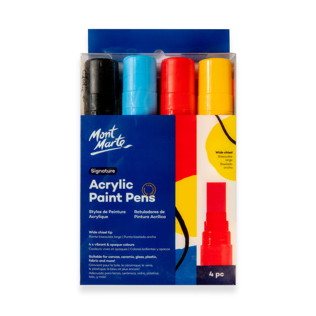 4 Pack Acrylic Paint Pens - Wide Chisel Tip - Mont Marte