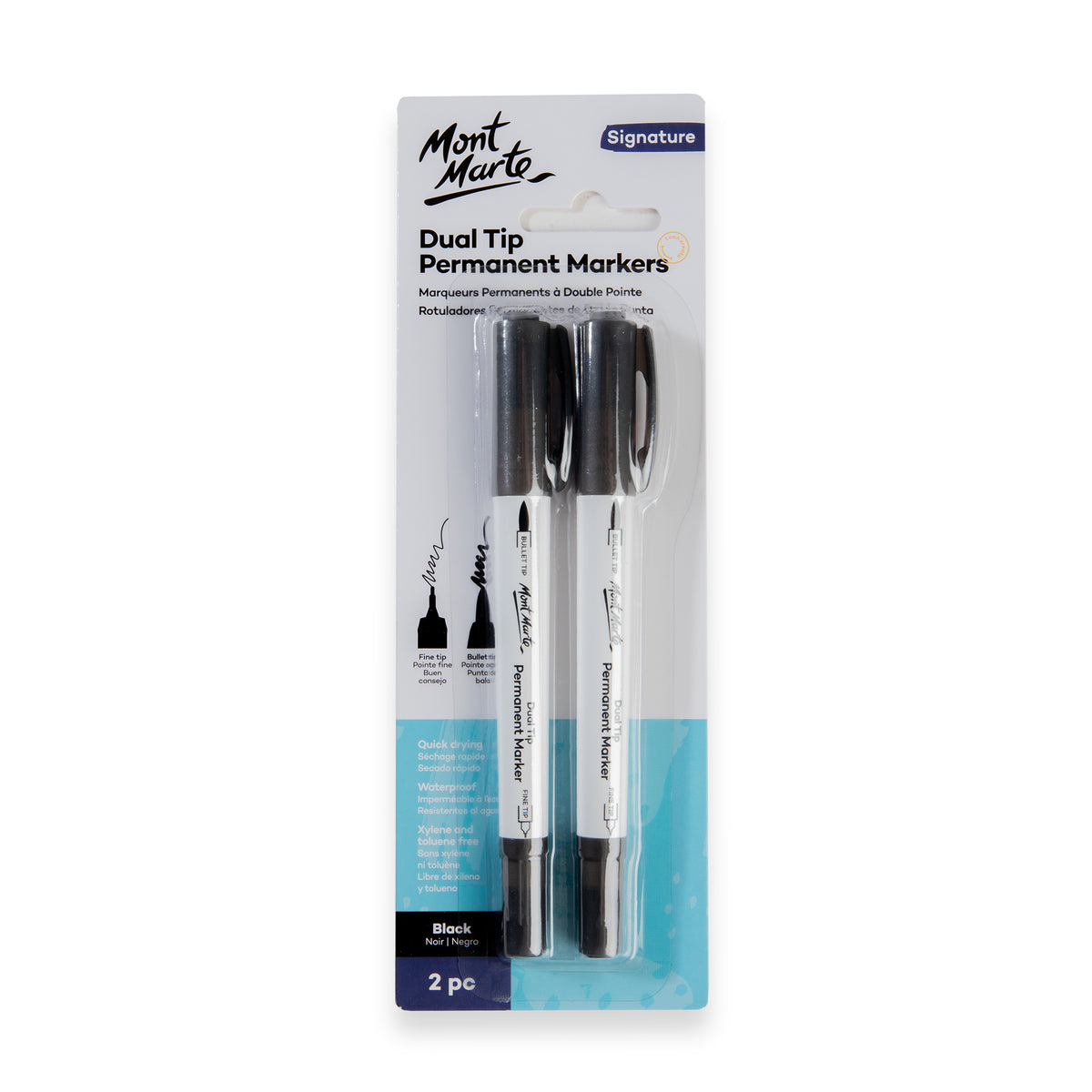 2 Pack Dual Tip Permanent Markers - Black - Mont Marte