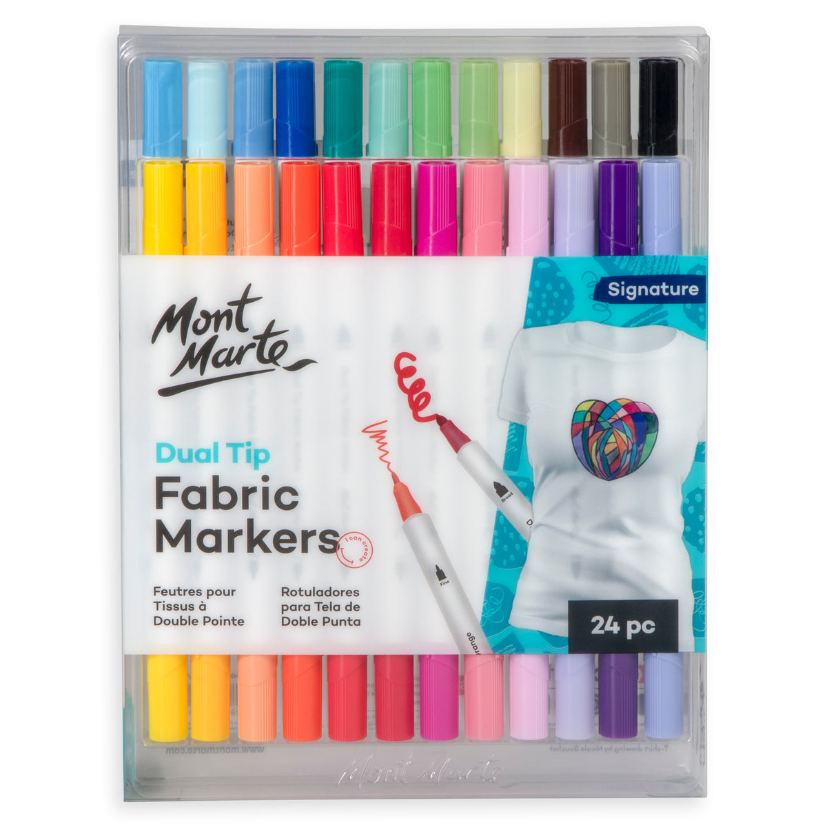 24 Pack Dual Tip Fabric Markers - Assorted - Mont Marte