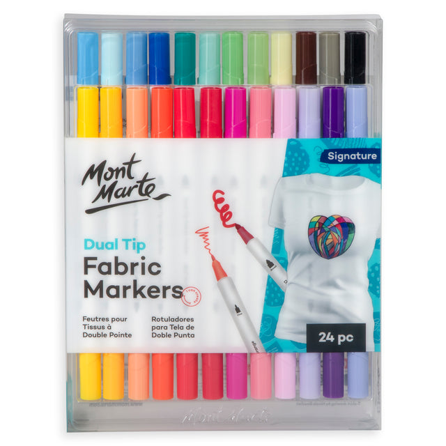 24 Pack Dual Tip Fabric Markers - Assorted - Mont Marte