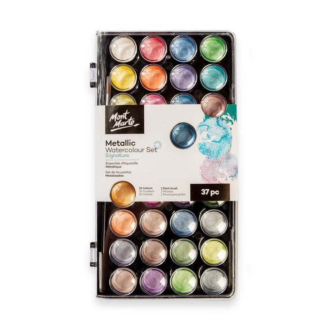 37 Piece Metallic Watercolour Cake Set - Assorted - Mont Marte