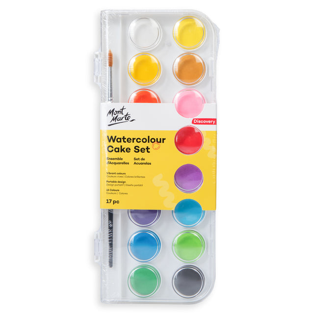 17 Piece Discovery Watercolour Cake Set - 16 Colours - Mont Marte