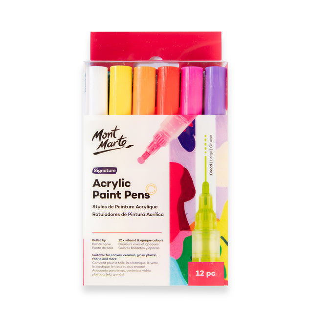 12 Pack Acrylic Paint Pens Broad Tip - Assorted - Mont Marte