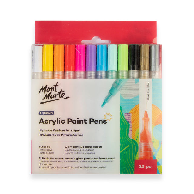12 Pack Acrylic Paint Pens Fine Tip - Assorted - Mont Marte
