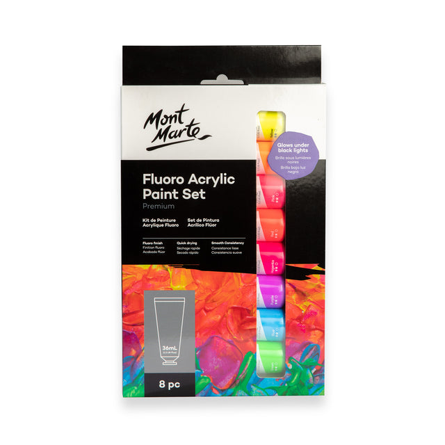 8 Pack Fluoro Acrylic Paint Set 36ml - Assorted - Mont Marte