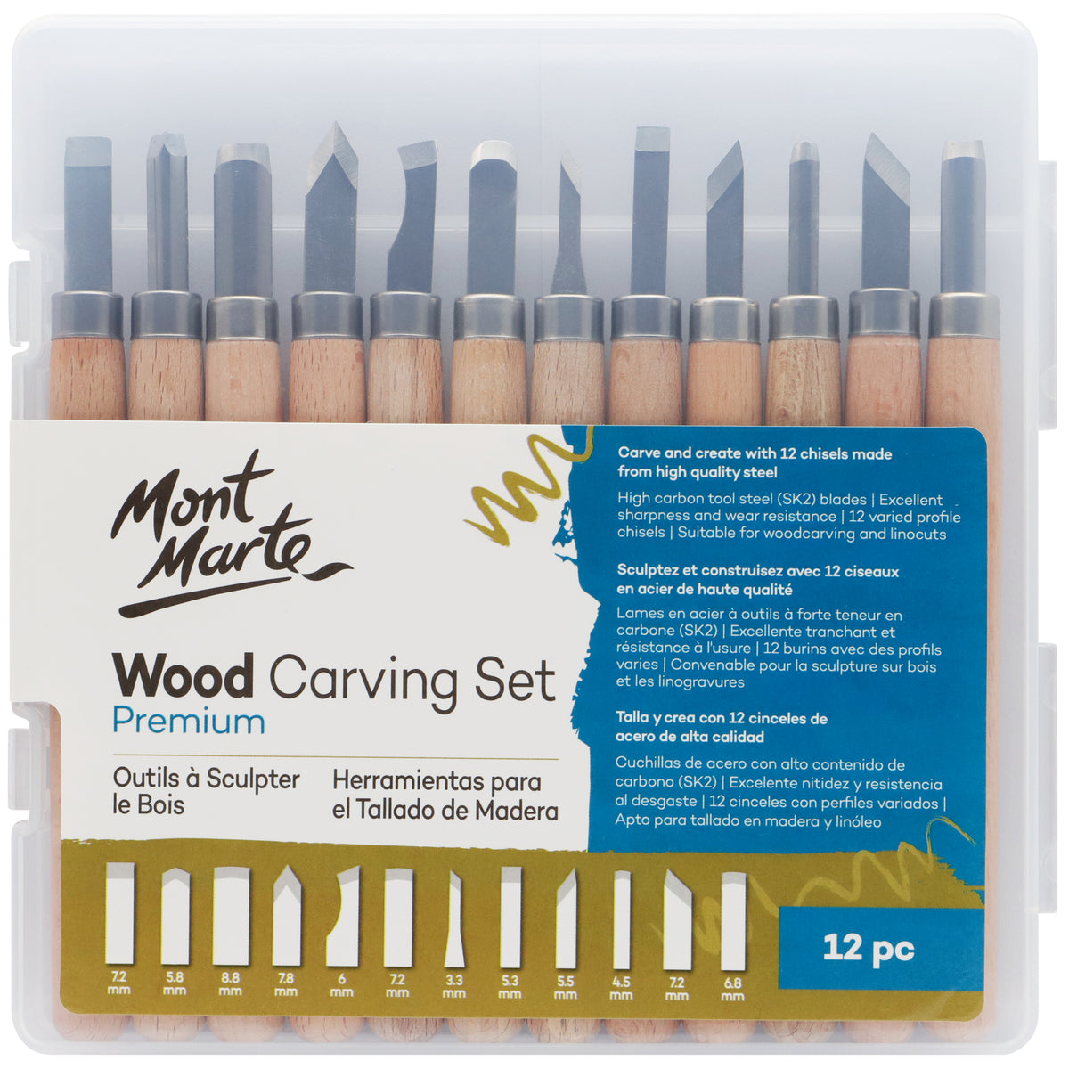 12 Piece Premium Wood Carving Chisel Set - Mont Marte