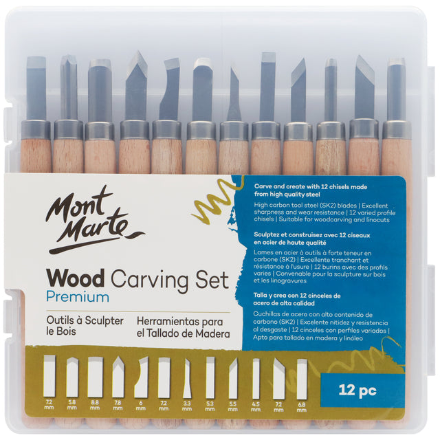 12 Piece Premium Wood Carving Chisel Set - Mont Marte