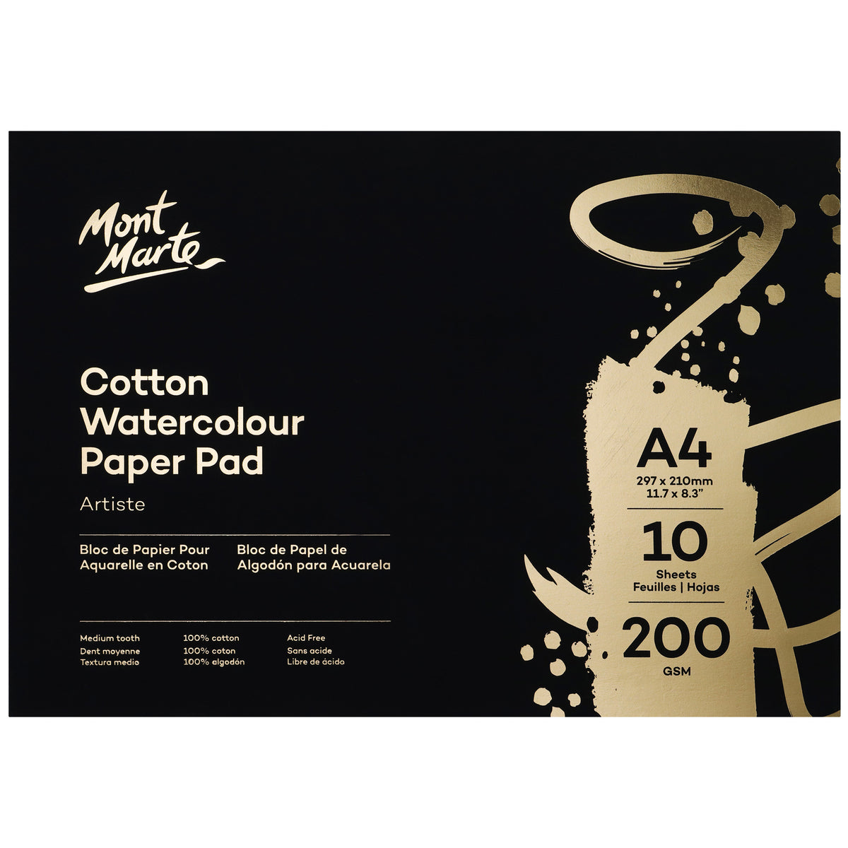 10 Sheet 200gsm A4 Cotton Watercolour Paper - Natural White - Mont Marte