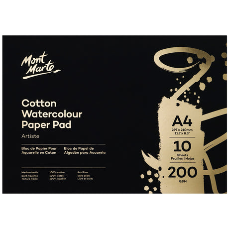 10 Sheet 200gsm A4 Cotton Watercolour Paper - Natural White - Mont Marte